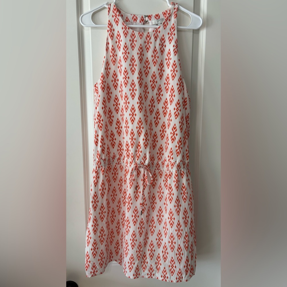 Joie Diega Silk Tie Summer Dress Orange White Size Large